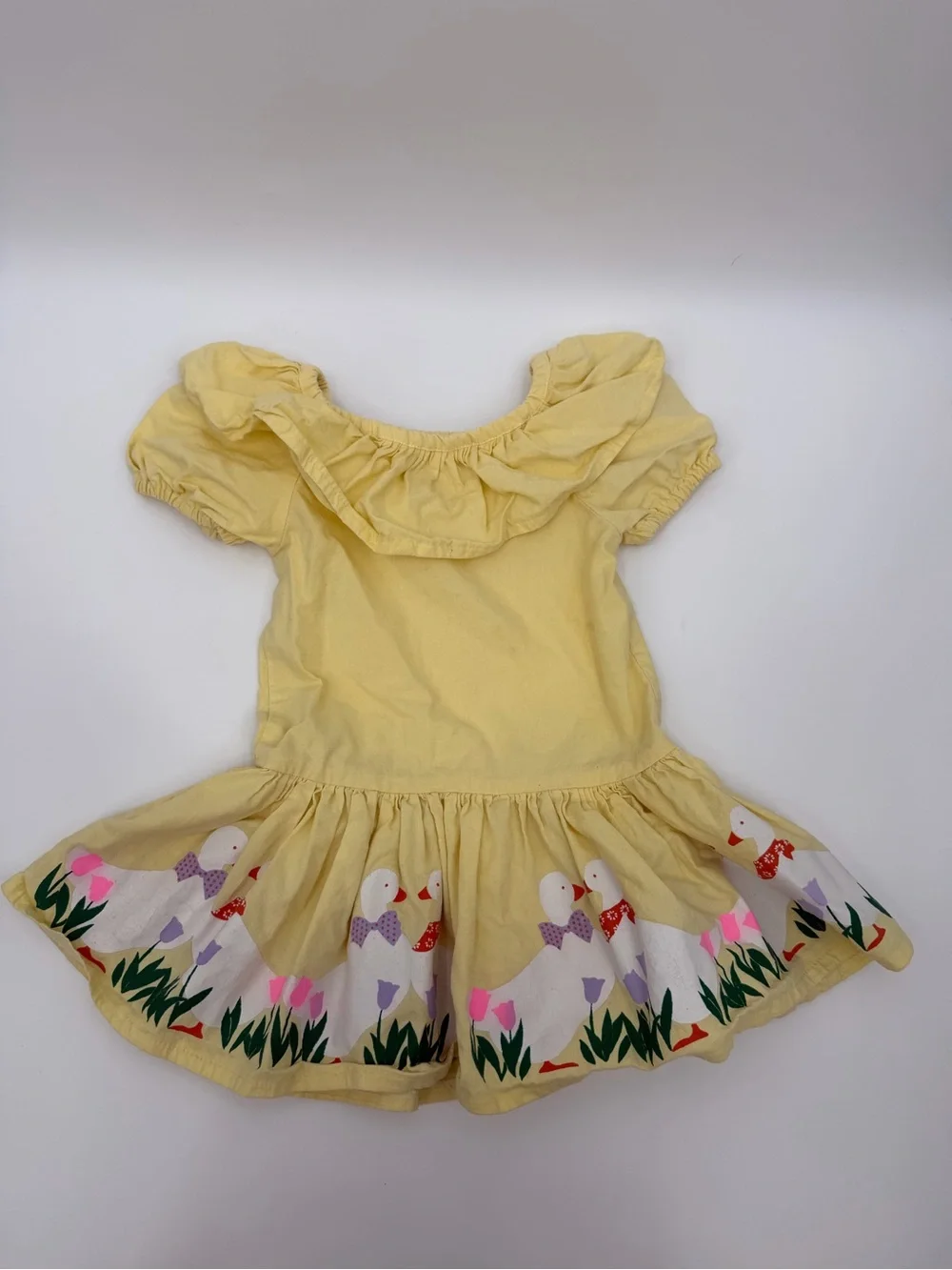 Ann Labay Originals Vintage Girls Yellow Geese Dress 3T 4T Cottagecore Ruffle